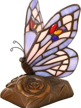 Handmade Mini Stained Glass Table Lamp - Blue Butterfly Night Light, 3 Color
